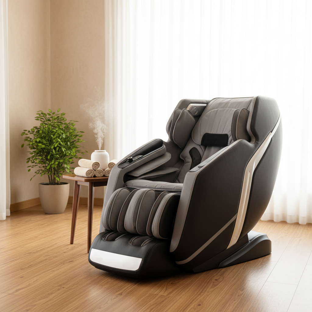4D Deluxe Gray and Black Zero Gravity and Space Saving Faux Leather Heated Massage Chair with Sl-Track and Bluetooth