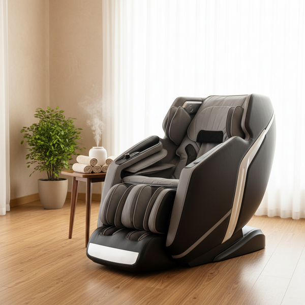 4D Deluxe Gray and Black Zero Gravity and Space Saving Faux Leather Heated Massage Chair with Sl-Track and Bluetooth