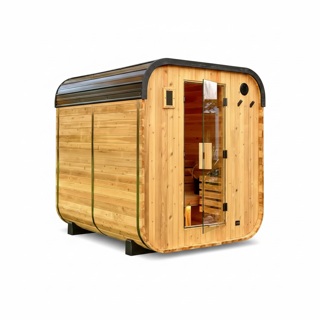 Lennon 6-Person Outdoor Cedar Traditional Wet/Dry Cube Sauna with 9Kw Electric Heater, Wi-Fi Control, LED Lights
